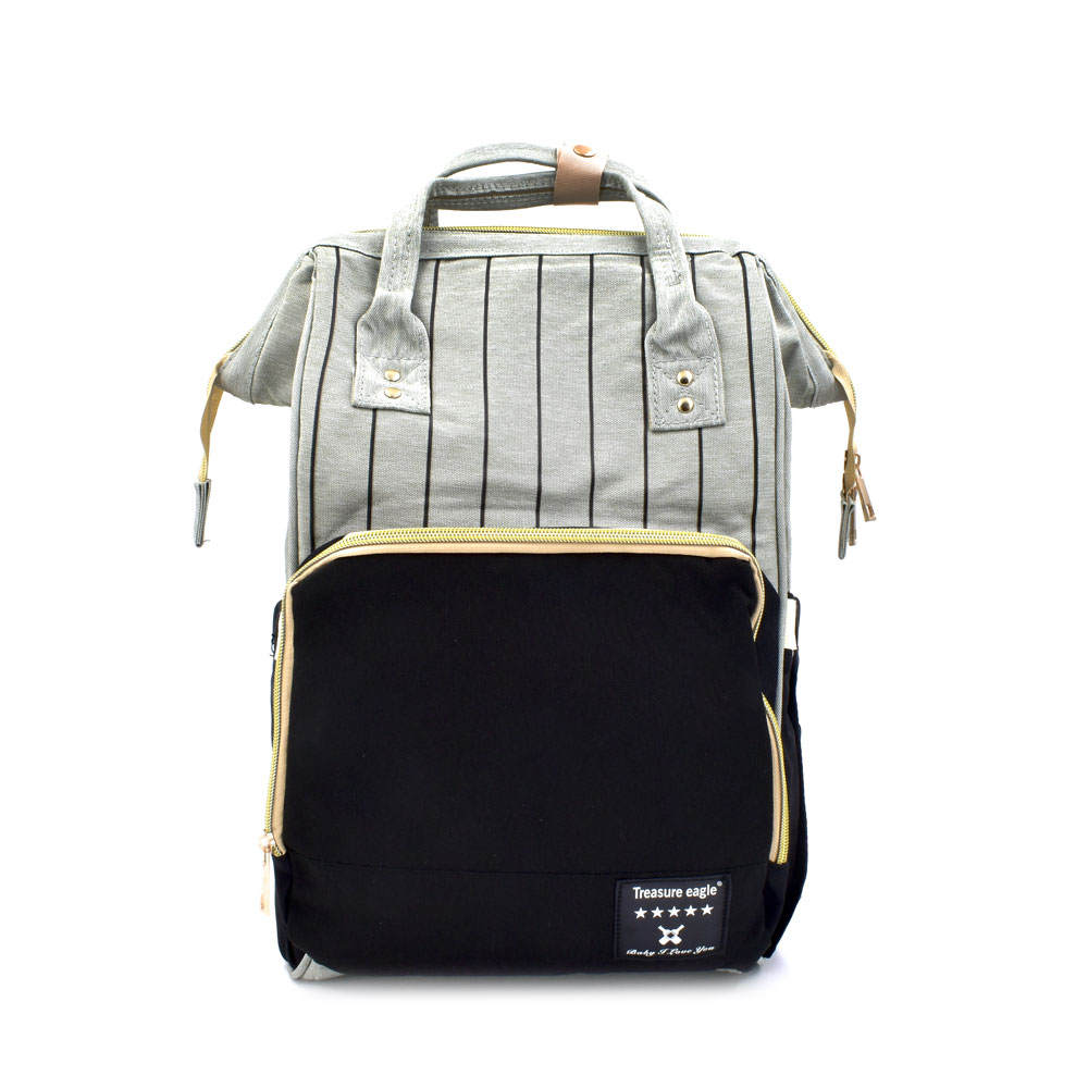 Τσάντα Μωρού Πλάτης Mommy Bag Backpack AiFi – Μαύρο, Γκρι Ριγέ